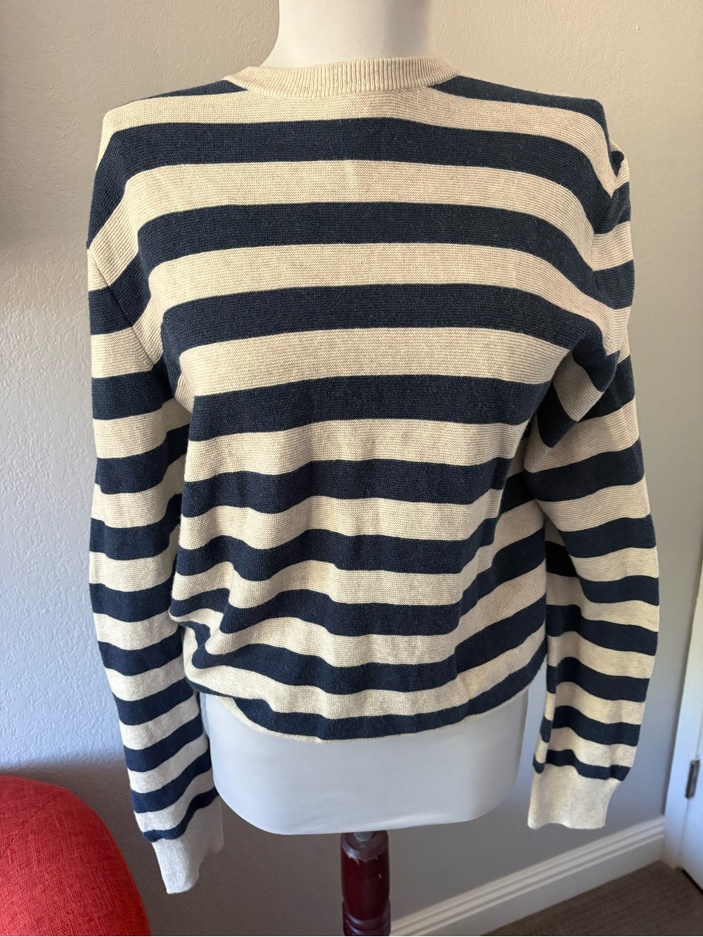 J. Crew striped Navy cream 💯 cotton sweater size S